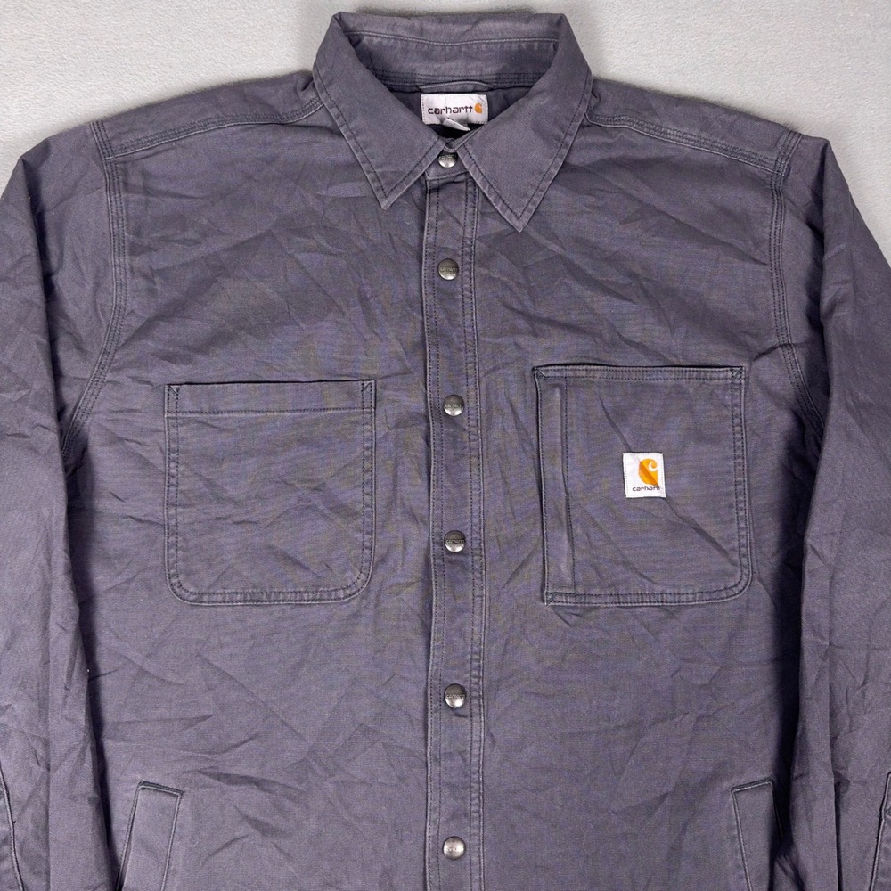 Carhartt Rugged Flex Shirt Jac Flannel Lined Washed Purple Canvas Mens L - Picture 3 of 8